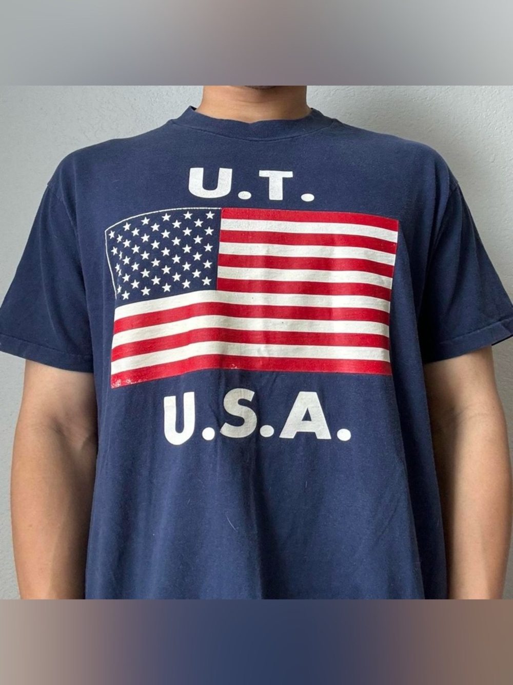 Vintage 1990s U.S.A. Flag Graphics Single Stitched Tee Shirt UT 90s